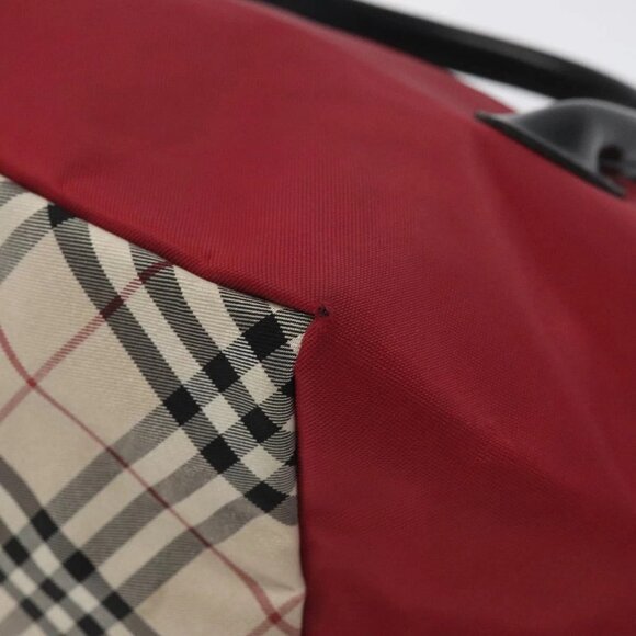 BURBERRY Nova Check Blue Label Hand Bag Nylon Red Silver Auth hs1715 - Picture 4 of 16